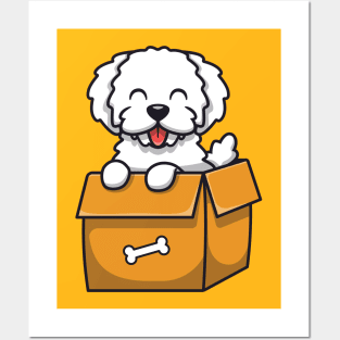 Cute Dog Playing In Box (3) Posters and Art